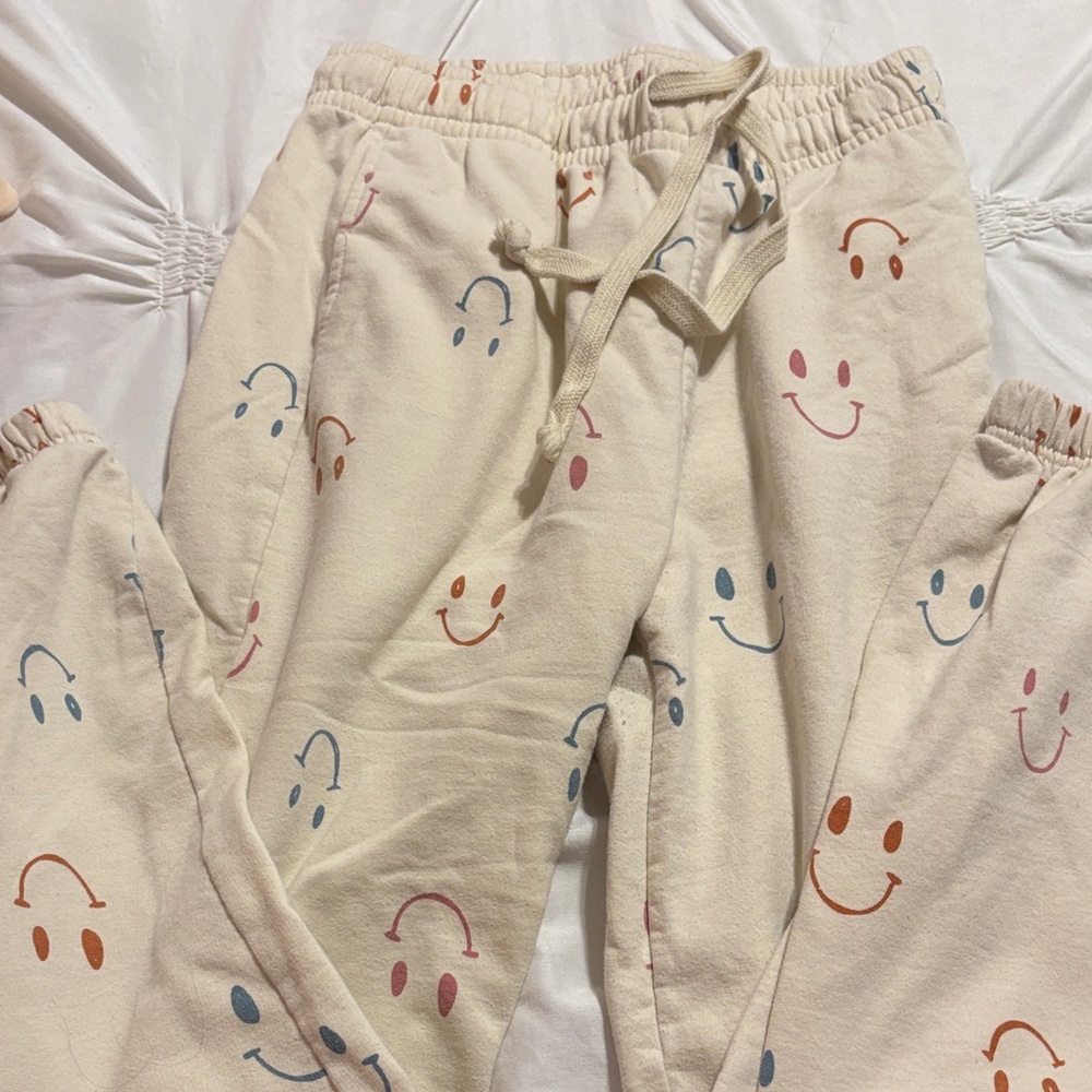 Mighty Fine Cream Smiley Face Pajama Pants